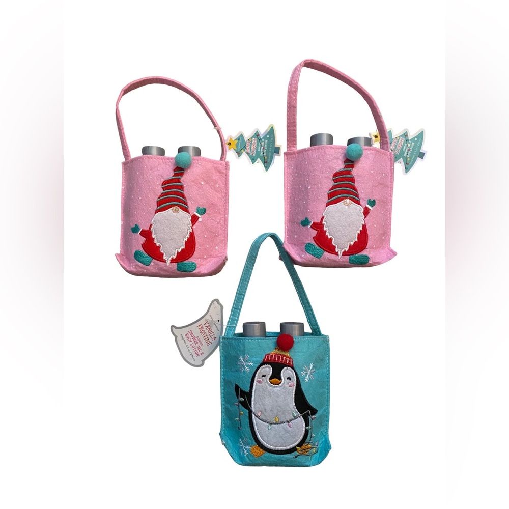 Lot Of 3 Simple Pleasures Shower Gel & Body Lotion In Festive Felt‎ Tote Bag
